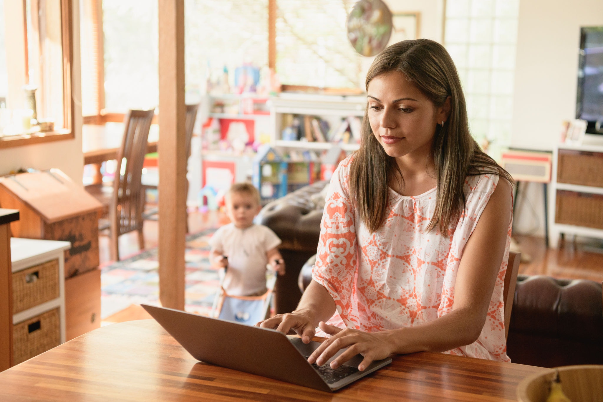 Young mum working from home