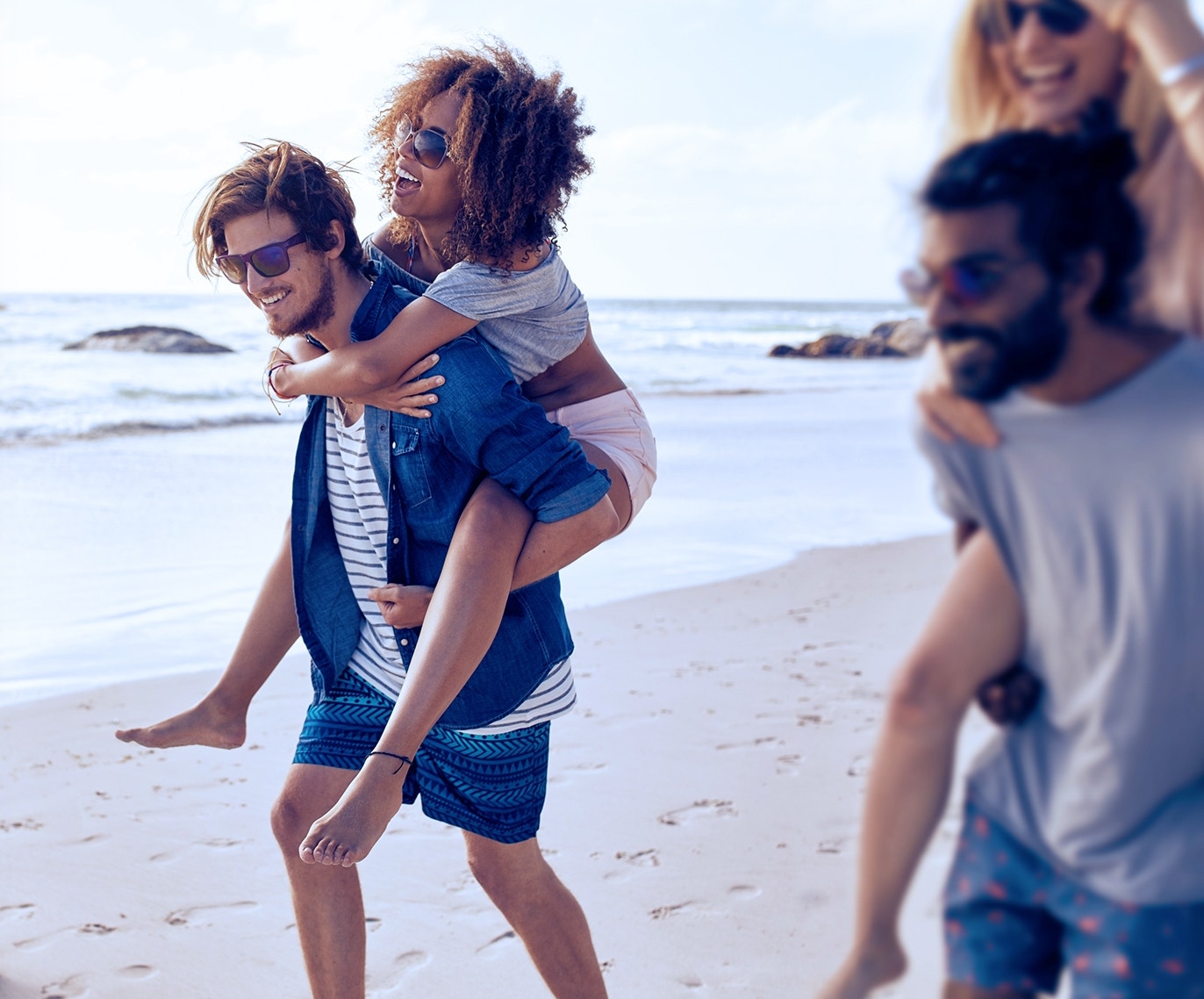 Group of friends enjoying time at the beach